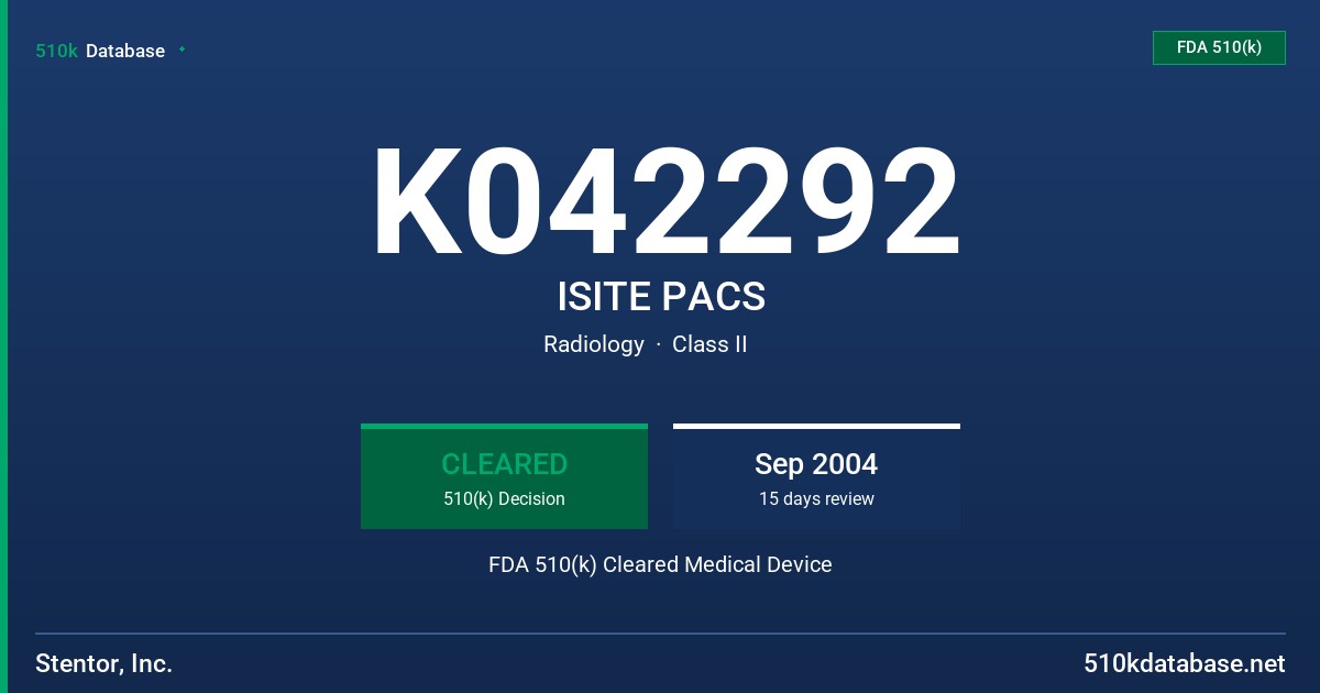 K042292 ISITE PACS FDA 510(k) Cleared Medical Device