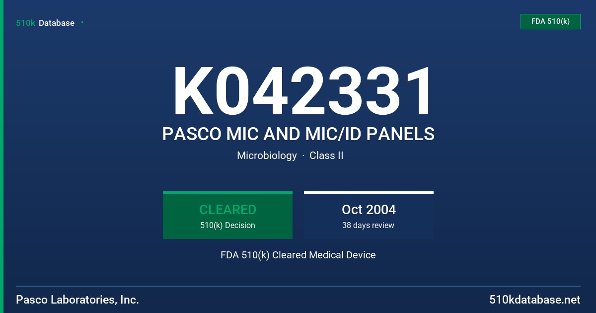 K042331 PASCO MIC AND MIC/ID PANELS FDA 510(k) Cleared Medical Device
