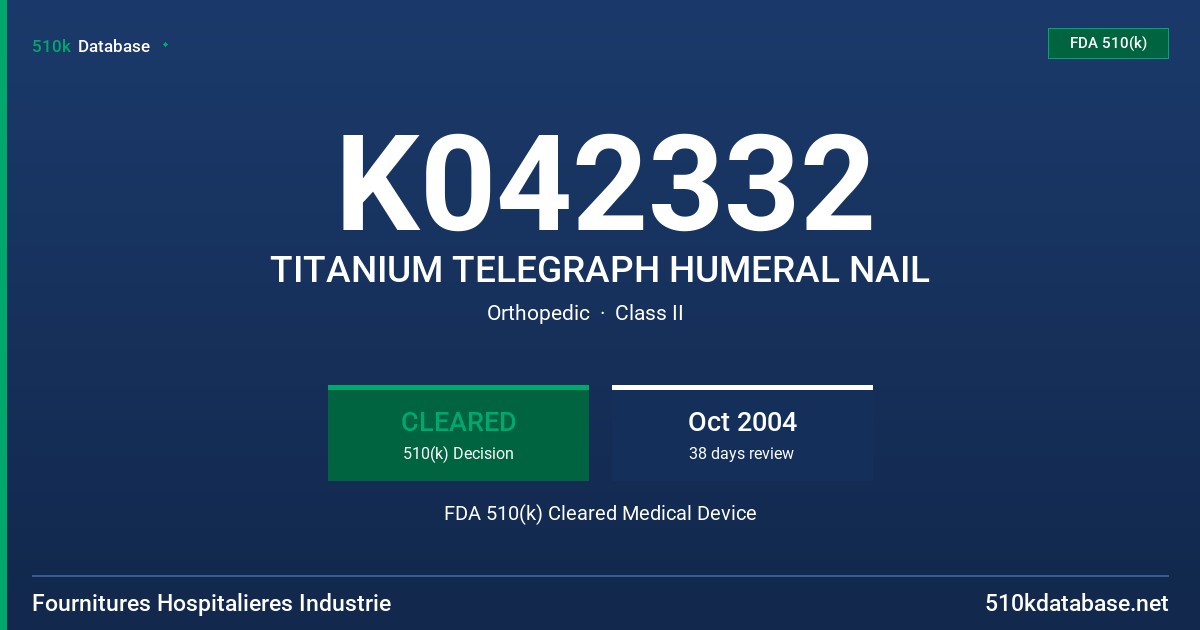 K042332 TITANIUM TELEGRAPH HUMERAL NAIL FDA 510(k) Cleared Medical Device