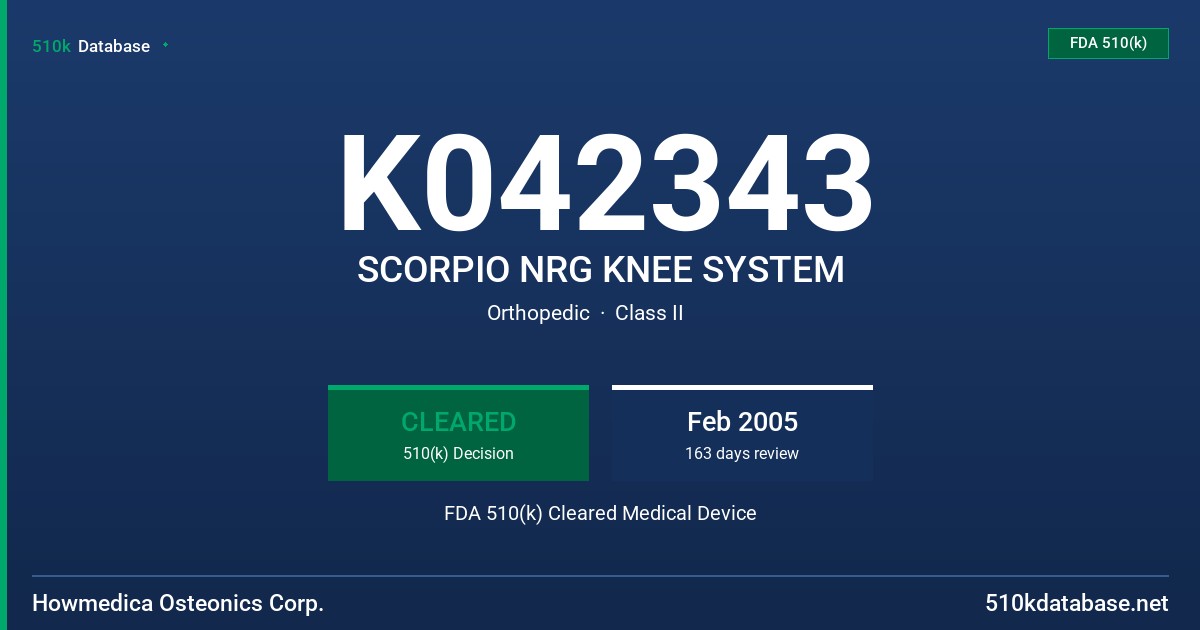 K042343 SCORPIO NRG KNEE SYSTEM FDA 510(k) Cleared Medical Device