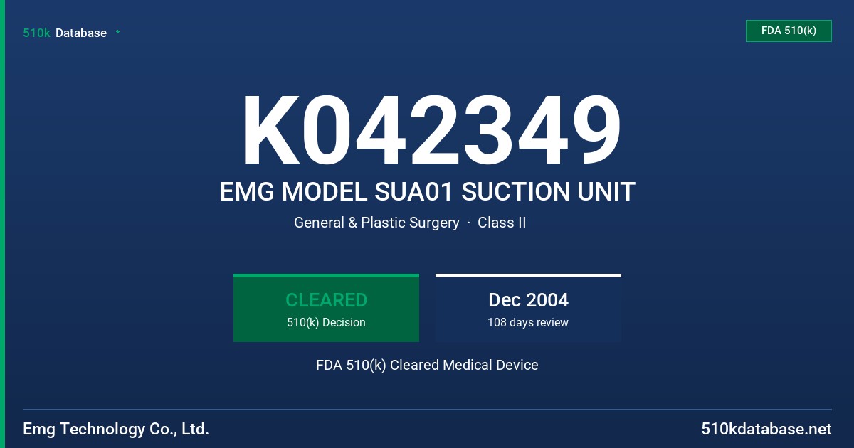 K042349 EMG MODEL SUA01 SUCTION UNIT FDA 510(k) Cleared Medical Device