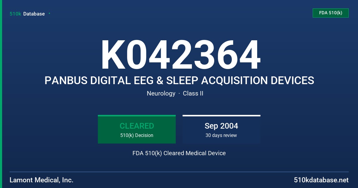 K042364 PANBUS DIGITAL EEG & SLEEP ACQUISITION DEVICES FDA 510(k) Cleared Medical Device