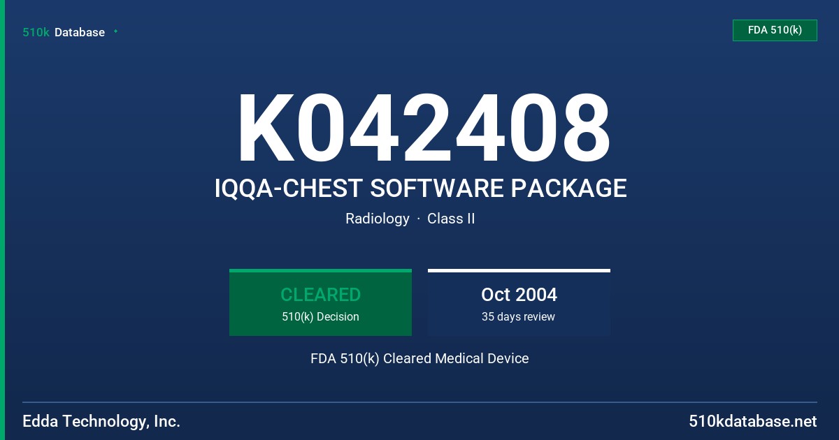 K042408 IQQA-CHEST SOFTWARE PACKAGE FDA 510(k) Cleared Medical Device