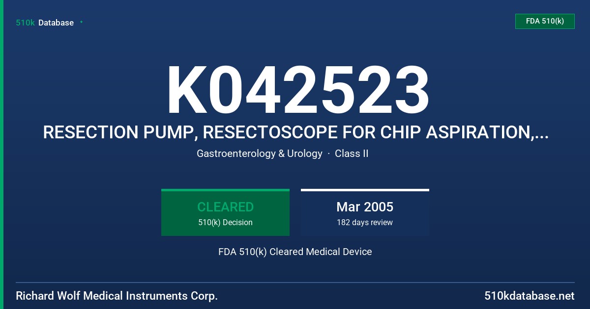 K042523 RESECTION PUMP, RESECTOSCOPE FOR CHIP ASPIRATION, ENDOSCOPE 25/ 3.3 MM, ACCESSORIES FDA 510(k) Cleared Medical Device