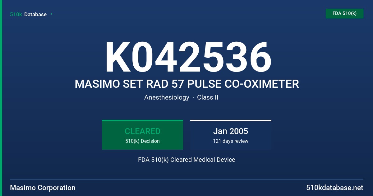 K042536 MASIMO SET RAD 57 PULSE CO-OXIMETER FDA 510(k) Cleared Medical Device