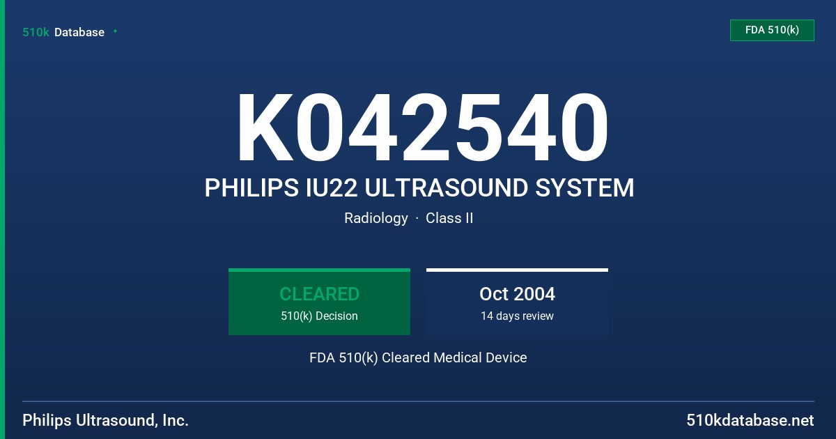 K042540 PHILIPS IU22 ULTRASOUND SYSTEM FDA 510(k) Cleared Medical Device