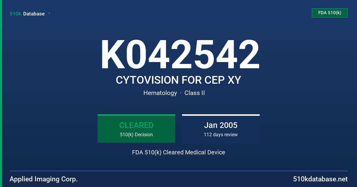 K042542 CYTOVISION FOR CEP XY FDA 510(k) Cleared Medical Device