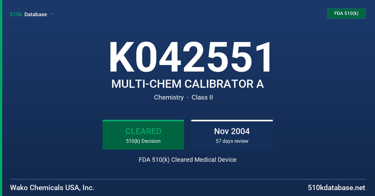 K042551 MULTI-CHEM CALIBRATOR A FDA 510(k) Cleared Medical Device