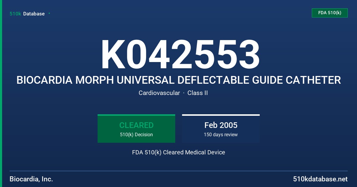 K042553 BIOCARDIA MORPH UNIVERSAL DEFLECTABLE GUIDE CATHETER FDA 510(k) Cleared Medical Device