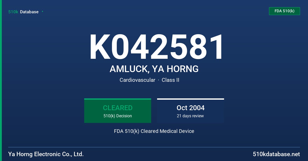 K042581 AMLUCK, YA HORNG FDA 510(k) Cleared Medical Device