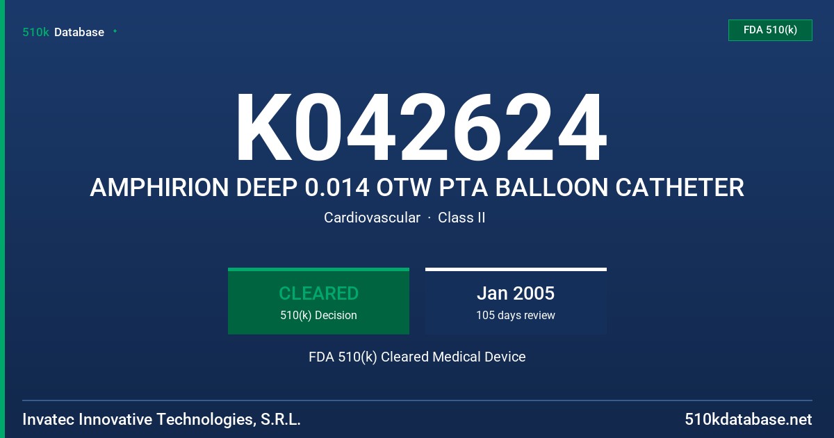 K042624 AMPHIRION DEEP 0.014 OTW PTA BALLOON CATHETER FDA 510(k) Cleared Medical Device