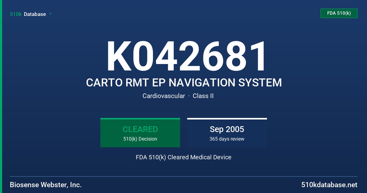 K042681 CARTO RMT EP NAVIGATION SYSTEM FDA 510(k) Cleared Medical Device