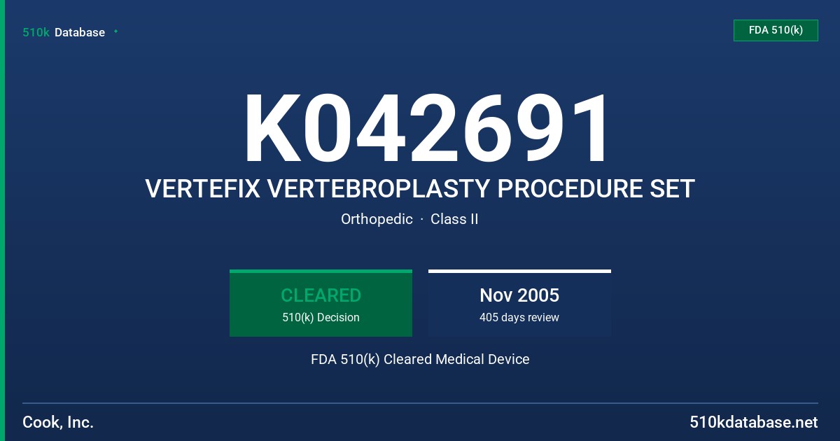 K042691 VERTEFIX VERTEBROPLASTY PROCEDURE SET FDA 510(k) Cleared Medical Device