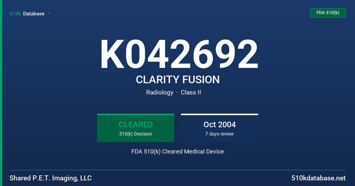 K042692 CLARITY FUSION FDA 510(k) Cleared Medical Device