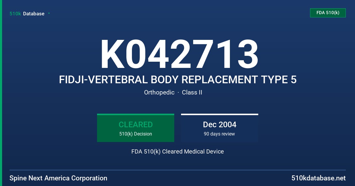 K042713 FIDJI-VERTEBRAL BODY REPLACEMENT TYPE 5 FDA 510(k) Cleared Medical Device