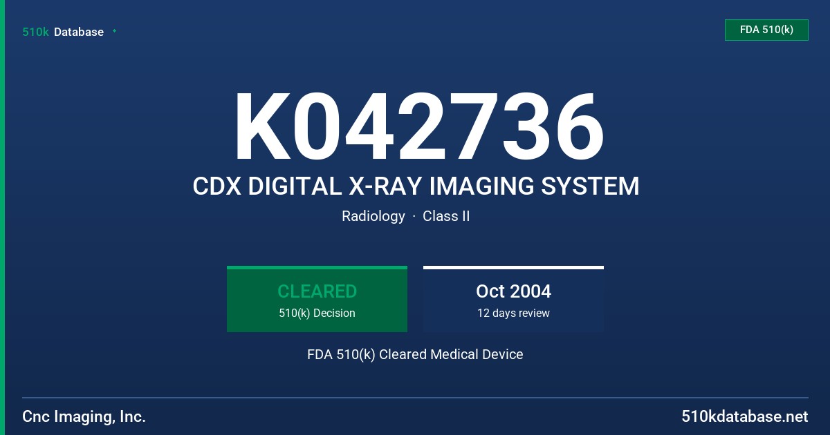 K042736 CDX DIGITAL X-RAY IMAGING SYSTEM FDA 510(k) Cleared Medical Device
