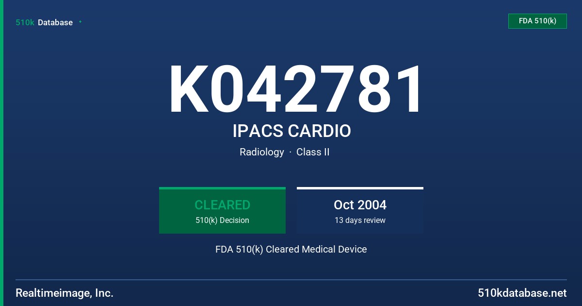 K042781 IPACS CARDIO FDA 510(k) Cleared Medical Device