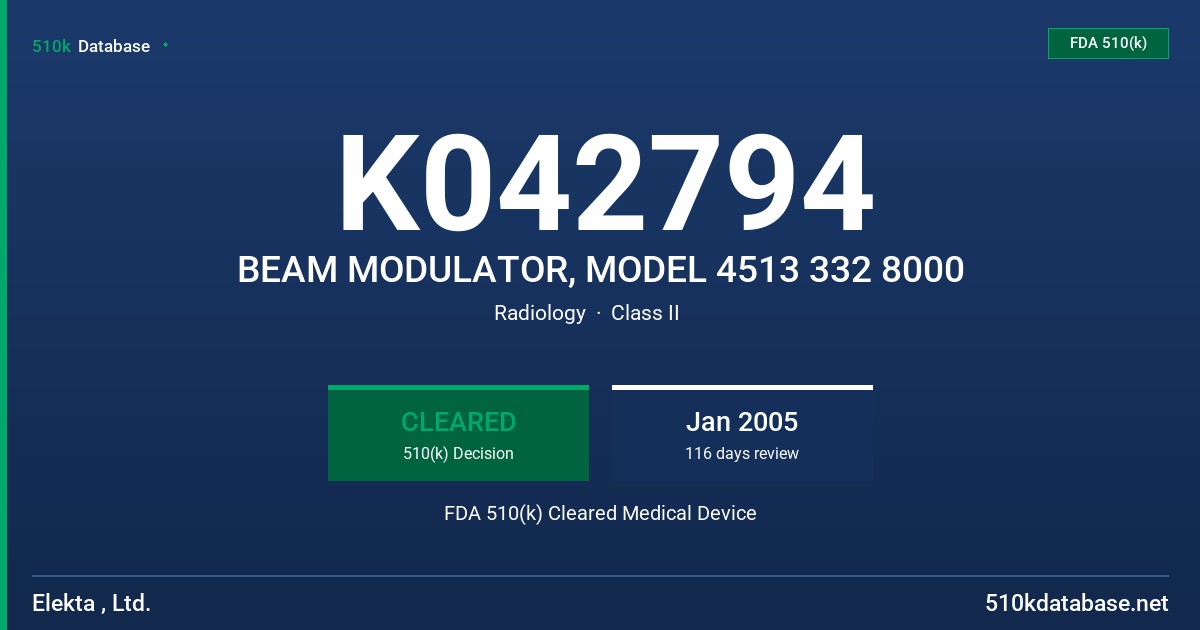 K042794 BEAM MODULATOR, MODEL 4513 332 8000 FDA 510(k) Cleared Medical Device