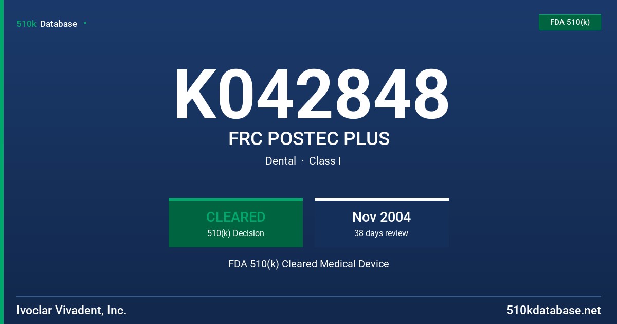 K042848 FRC POSTEC PLUS FDA 510(k) Cleared Medical Device