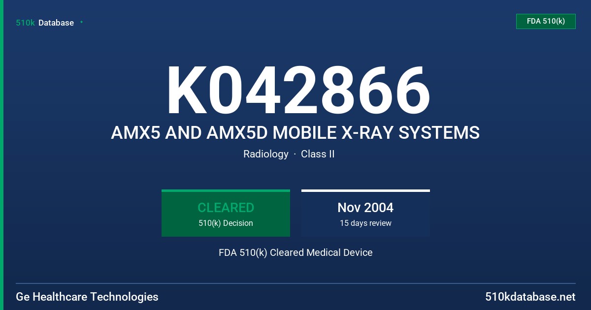 K042866 AMX5 AND AMX5D MOBILE X-RAY SYSTEMS FDA 510(k) Cleared Medical Device