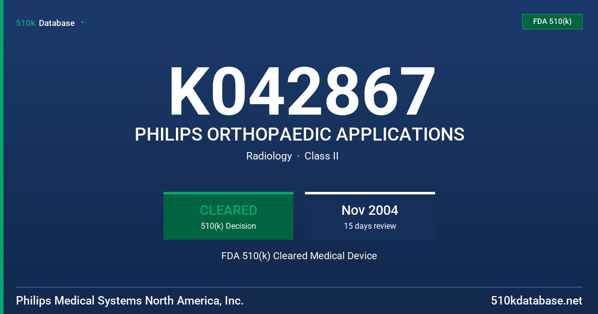 K042867 PHILIPS ORTHOPAEDIC APPLICATIONS FDA 510(k) Cleared Medical Device