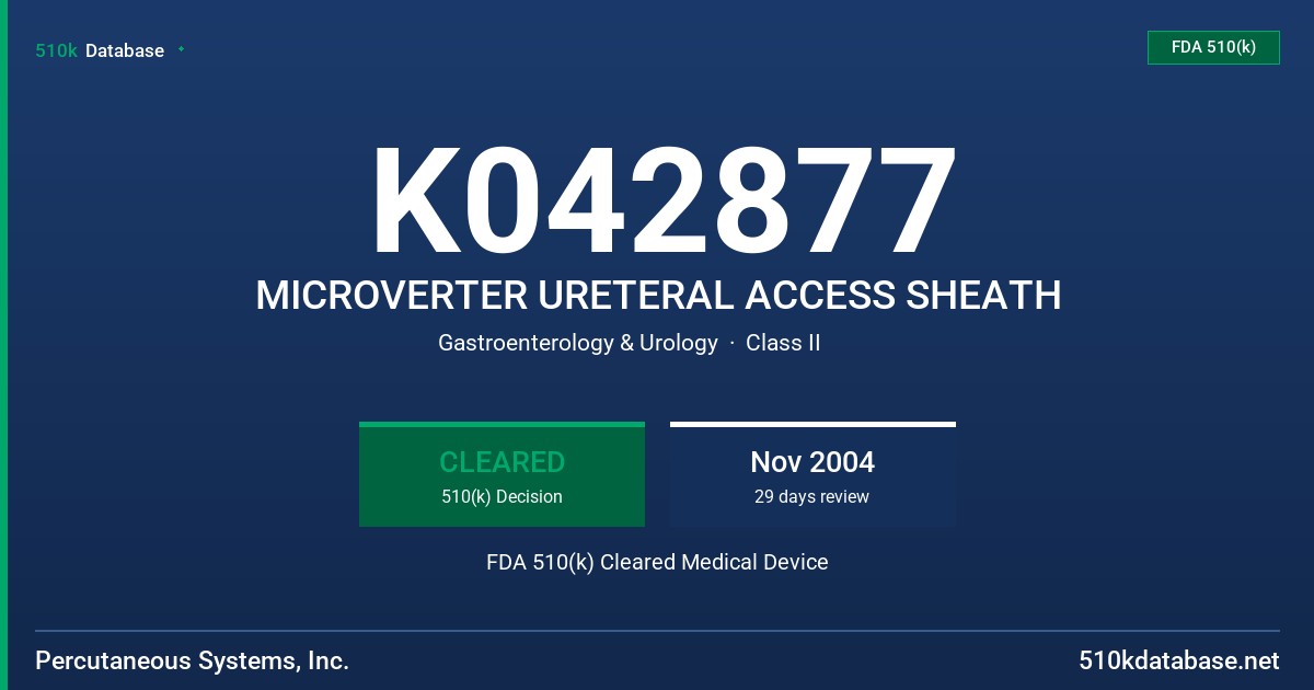 K042877 MICROVERTER URETERAL ACCESS SHEATH FDA 510(k) Cleared Medical Device
