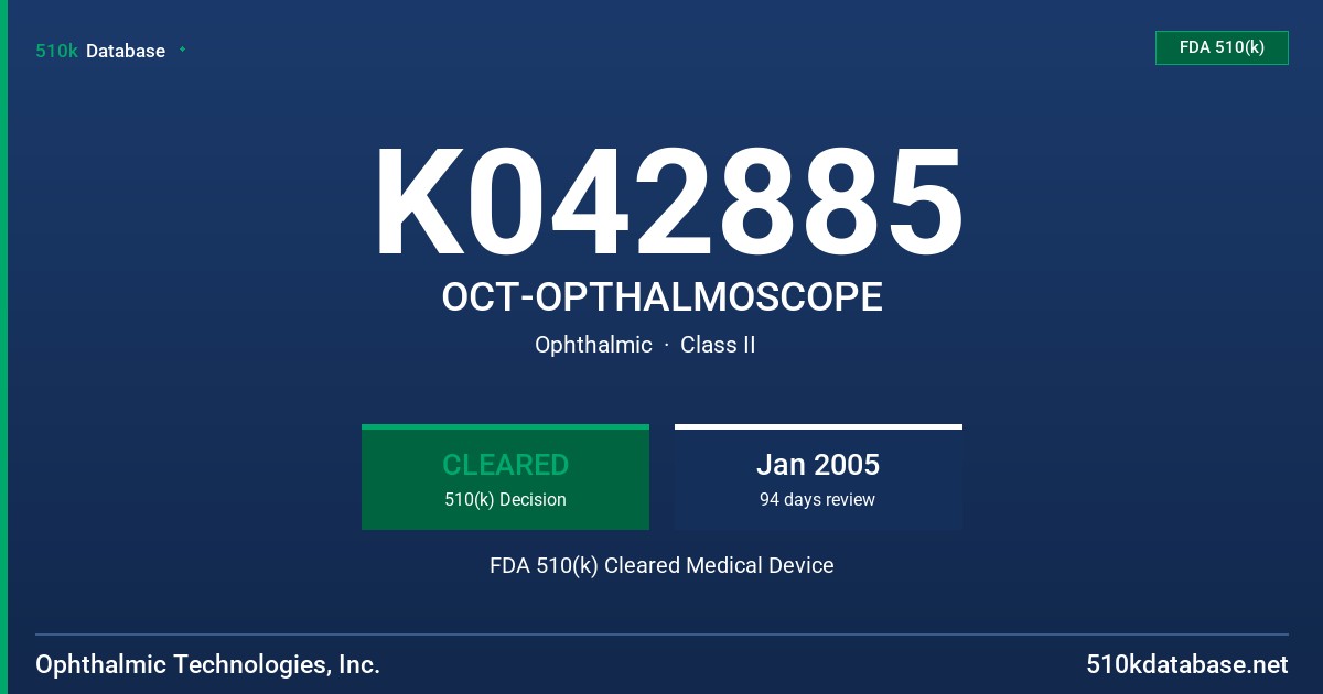 K042885 OCT-OPTHALMOSCOPE FDA 510(k) Cleared Medical Device