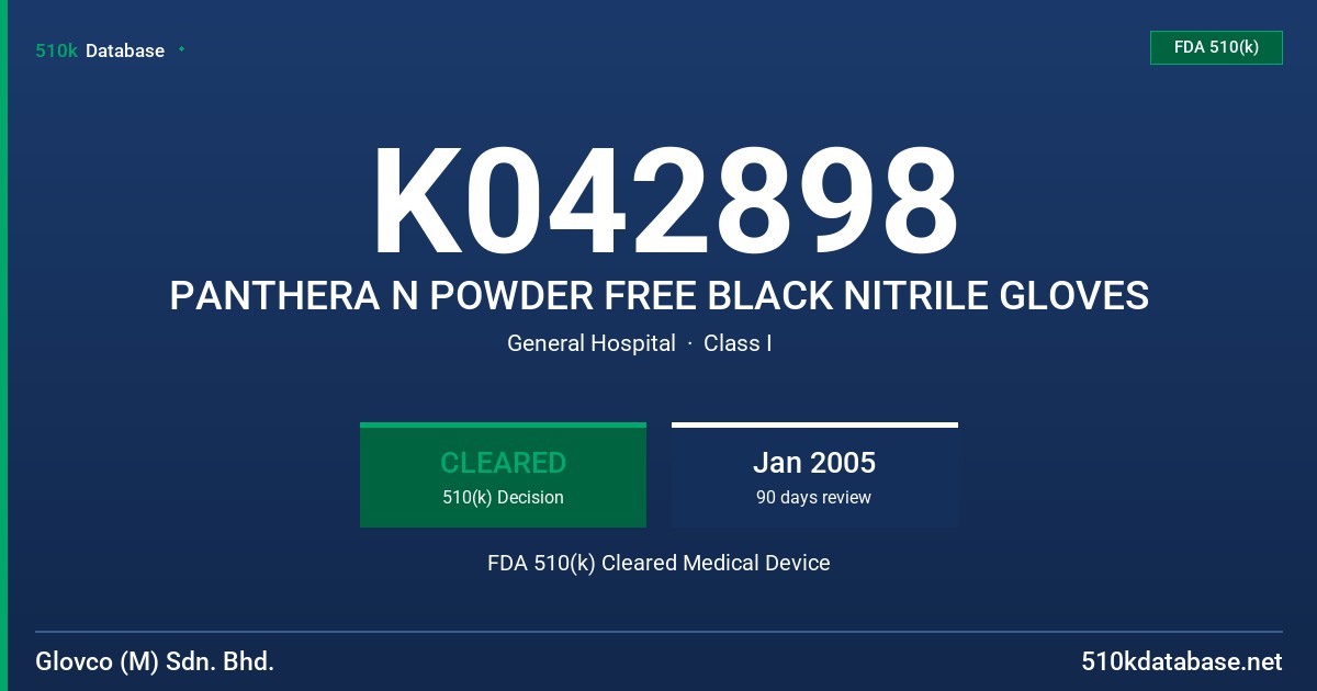 K042898 PANTHERA N POWDER FREE BLACK NITRILE GLOVES FDA 510(k) Cleared Medical Device