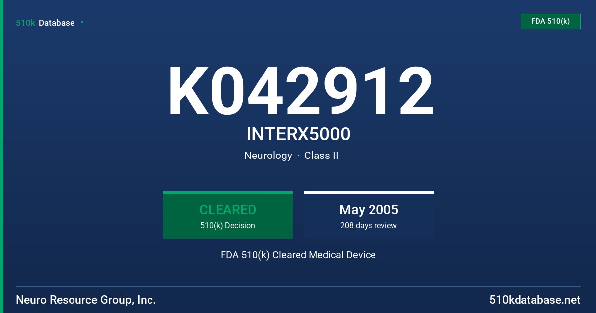 K042912 INTERX5000 FDA 510(k) Cleared Medical Device