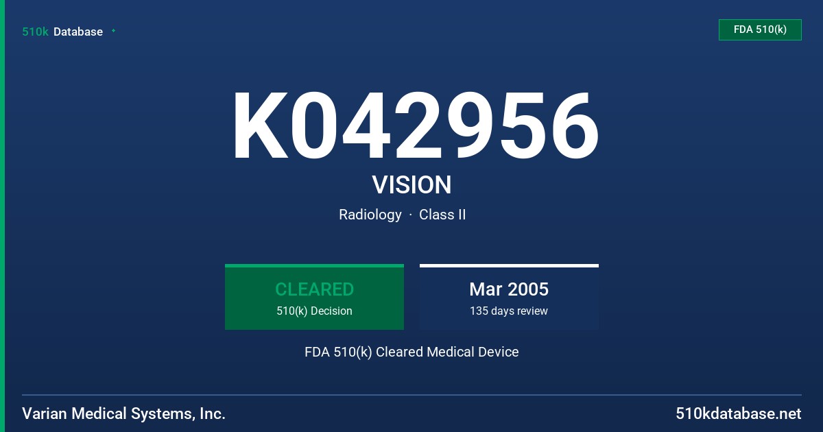 K042956 VISION FDA 510(k) Cleared Medical Device