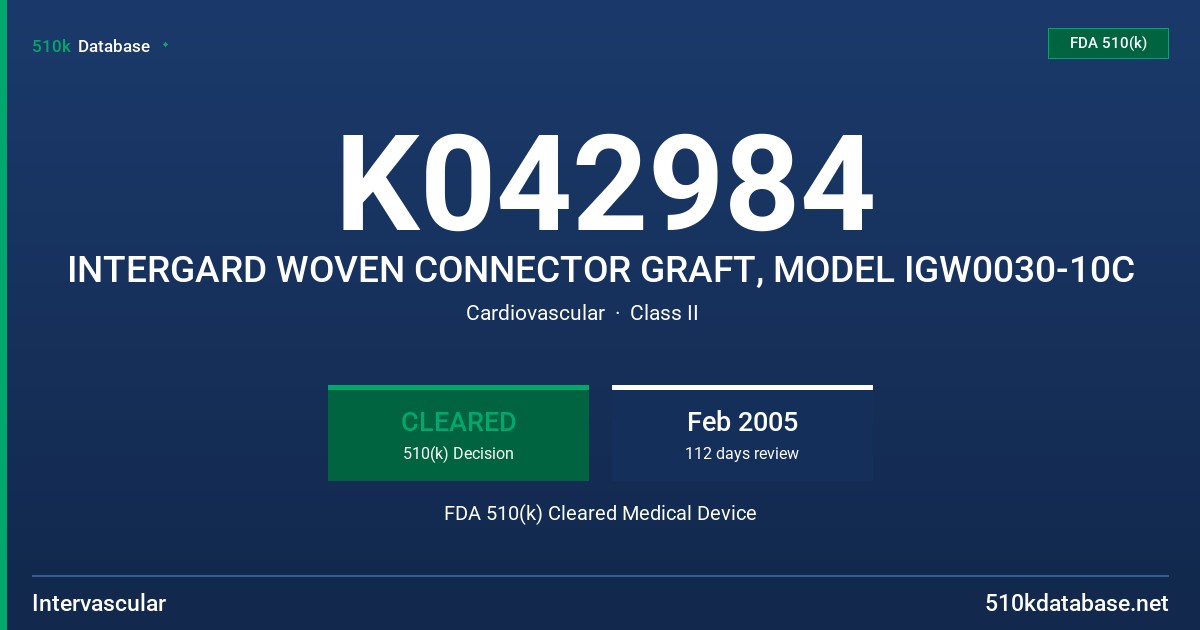 K042984 INTERGARD WOVEN CONNECTOR GRAFT, MODEL IGW0030-10C FDA 510(k) Cleared Medical Device