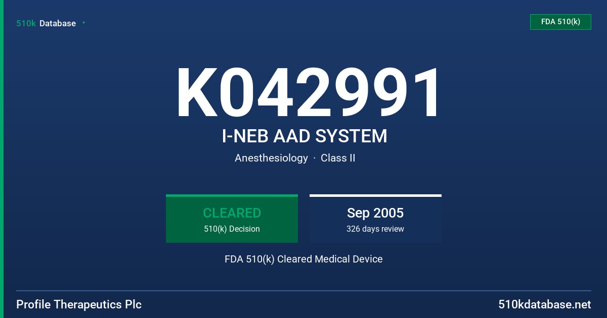 K042991 I-NEB AAD SYSTEM FDA 510(k) Cleared Medical Device