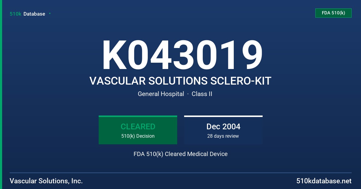K043019 VASCULAR SOLUTIONS SCLERO-KIT FDA 510(k) Cleared Medical Device