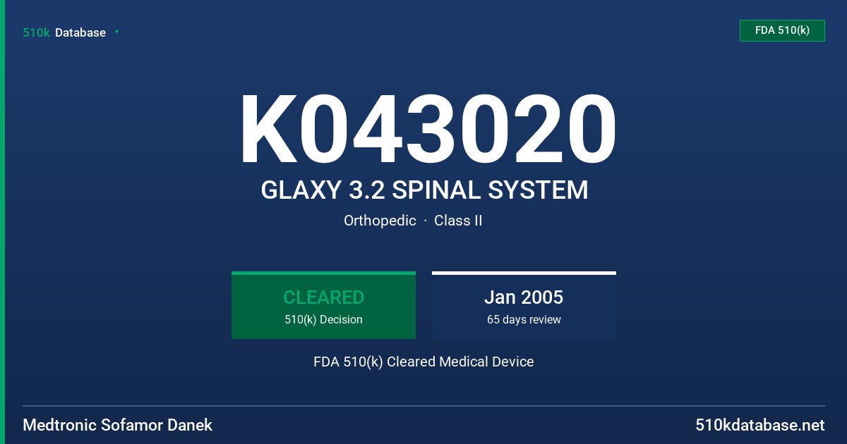 K043020 GLAXY 3.2 SPINAL SYSTEM FDA 510(k) Cleared Medical Device