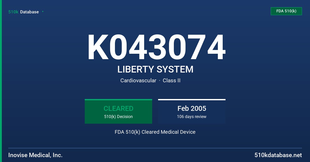 K043074 LIBERTY SYSTEM FDA 510(k) Cleared Medical Device