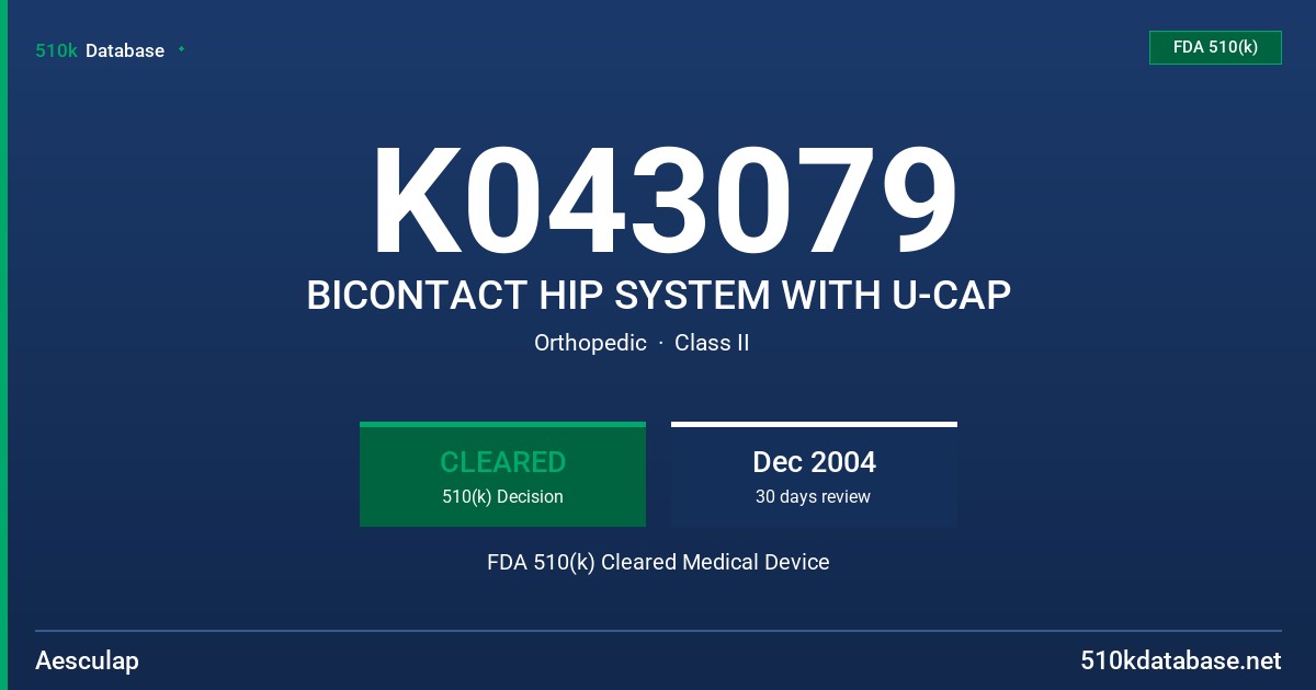 K043079 BICONTACT HIP SYSTEM WITH U-CAP FDA 510(k) Cleared Medical Device