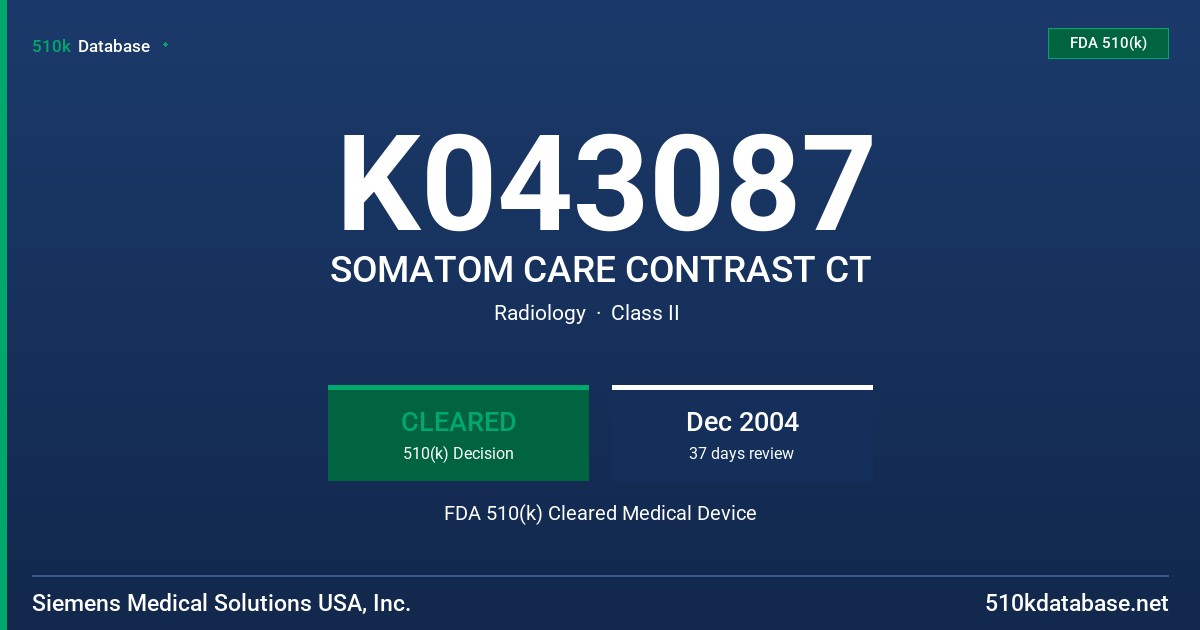 K043087 SOMATOM CARE CONTRAST CT FDA 510(k) Cleared Medical Device