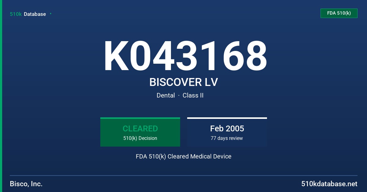 K043168 BISCOVER LV FDA 510(k) Cleared Medical Device