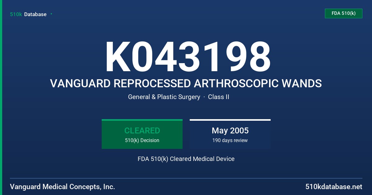 K043198 VANGUARD REPROCESSED ARTHROSCOPIC WANDS FDA 510(k) Cleared Medical Device