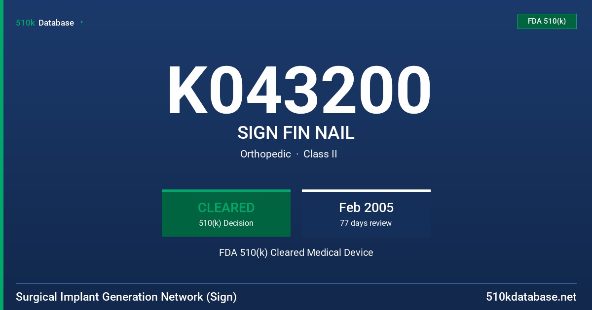 K043200 SIGN FIN NAIL FDA 510(k) Cleared Medical Device