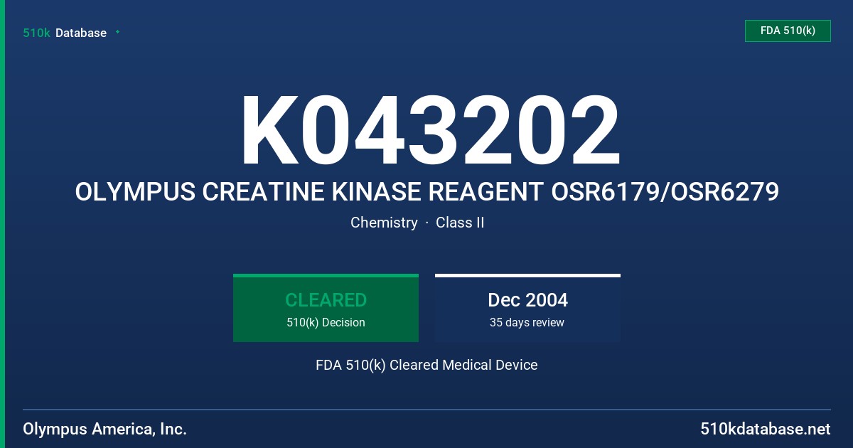 K043202 OLYMPUS CREATINE KINASE REAGENT OSR6179/OSR6279 FDA 510(k) Cleared Medical Device