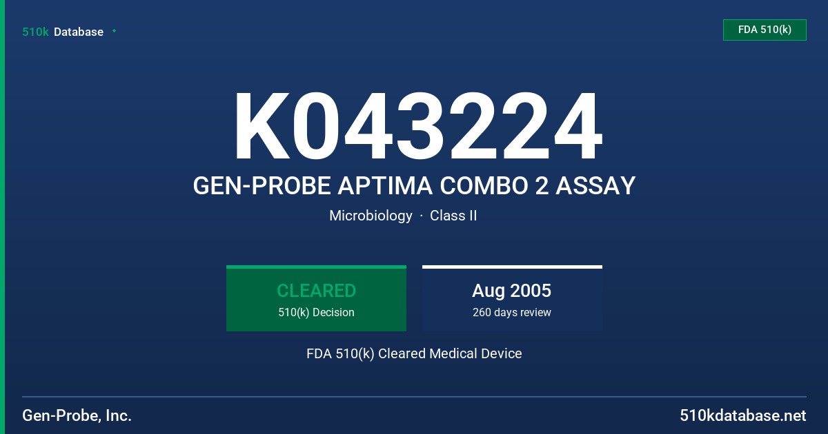 K043224 GEN-PROBE APTIMA COMBO 2 ASSAY FDA 510(k) Cleared Medical Device
