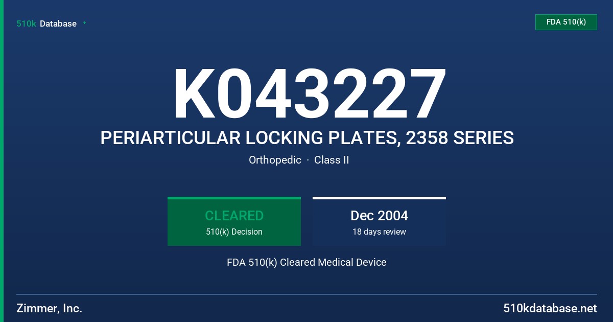 K043227 PERIARTICULAR LOCKING PLATES, 2358 SERIES FDA 510(k) Cleared Medical Device