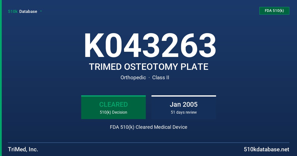K043263 TRIMED OSTEOTOMY PLATE FDA 510(k) Cleared Medical Device