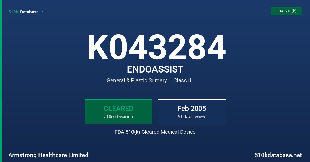 K043284 ENDOASSIST FDA 510(k) Cleared Medical Device