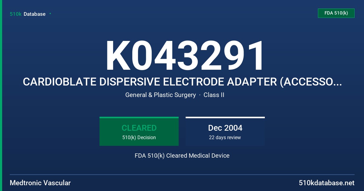 K043291 CARDIOBLATE DISPERSIVE ELECTRODE ADAPTER (ACCESSORY), MODEL 60884 FDA 510(k) Cleared Medical Device