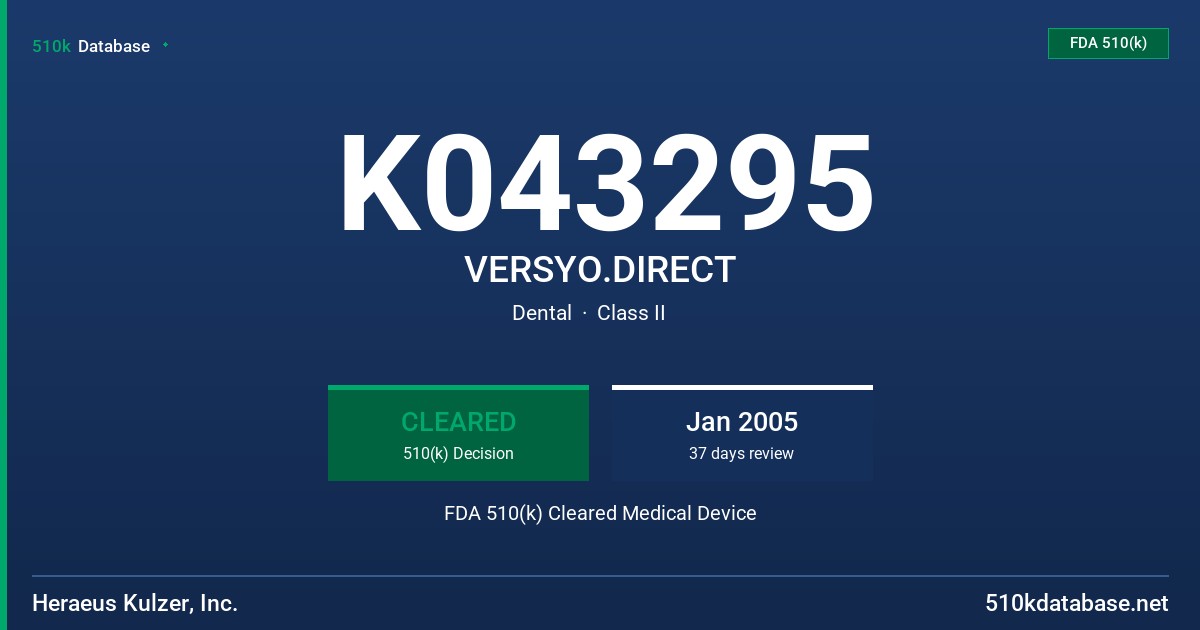 K043295 VERSYO.DIRECT FDA 510(k) Cleared Medical Device
