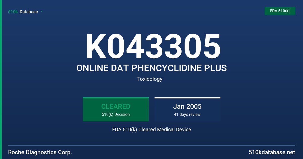 K043305 ONLINE DAT PHENCYCLIDINE PLUS FDA 510(k) Cleared Medical Device