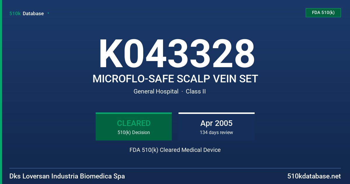 K043328 MICROFLO-SAFE SCALP VEIN SET FDA 510(k) Cleared Medical Device
