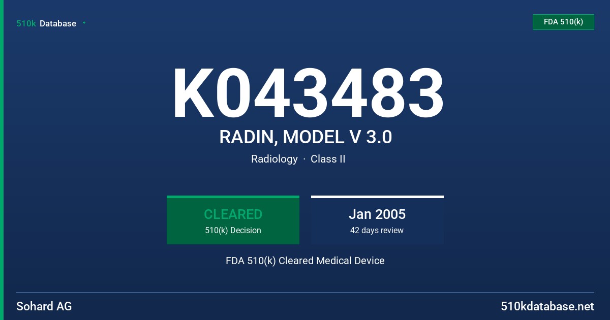 K043483 RADIN, MODEL V 3.0 FDA 510(k) Cleared Medical Device